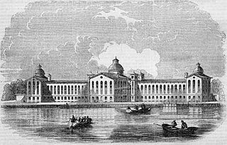 House of Refuge, Randall's Island, New York, a wood engraving published November 1855 in Ballou's Pictorial Drawing-Room Companion via wikimedia