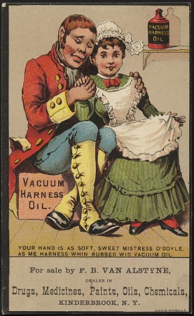 I don't think this one's poisonous, but note the racist caption, which reads: Your hand is as soft, sweet Mistress O'Doyle, as me harness whin rubbed wid vacuum oil."