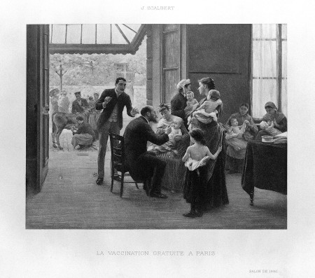 A_doctor_vaccinating_children_in_a_clinic,_other_mothers_and_Wellcome_L0010235