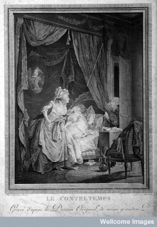 "A gentlemen pays an unexpected call on a lady friend only to discover she is in the middle of having an enema." Awkward. (Wellcome Library)